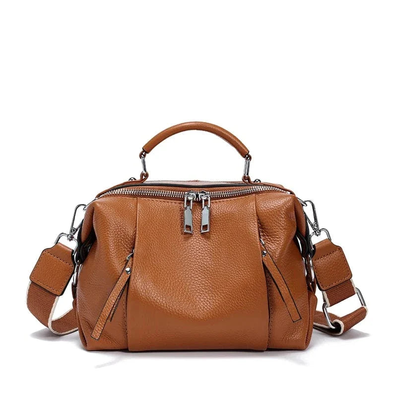 Sac bandoulière zipper en cuir Marron
