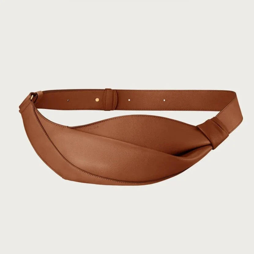 Sac croissant d'épaule en cuir Camel