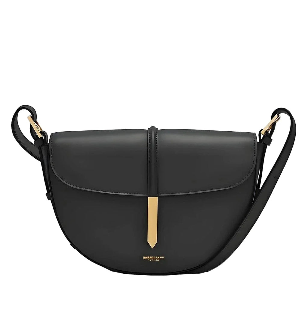 Sac demi en cuir à fermoir doré Noir