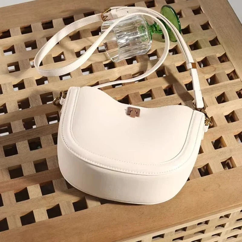 Sac demi-lune en cuir blanc Ivoire