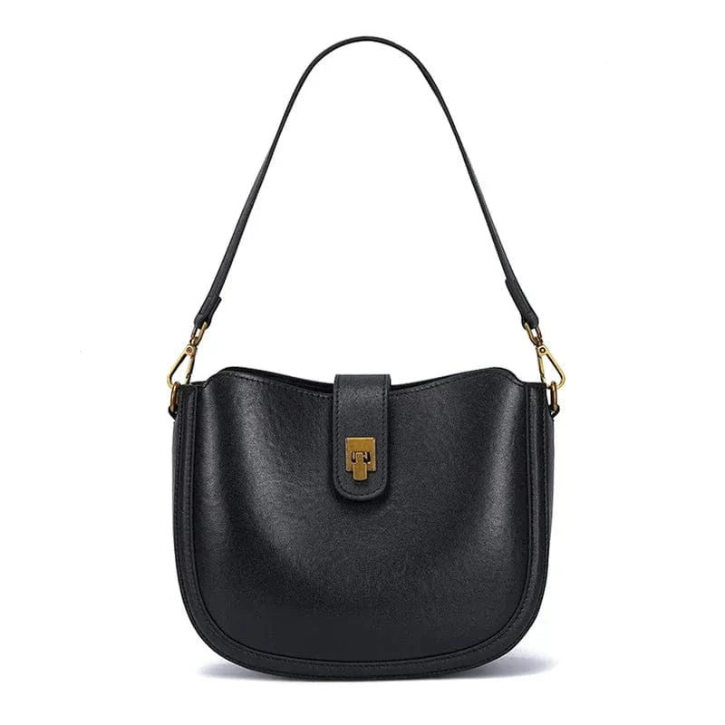 Sac demi lune en cuir structuré Noir