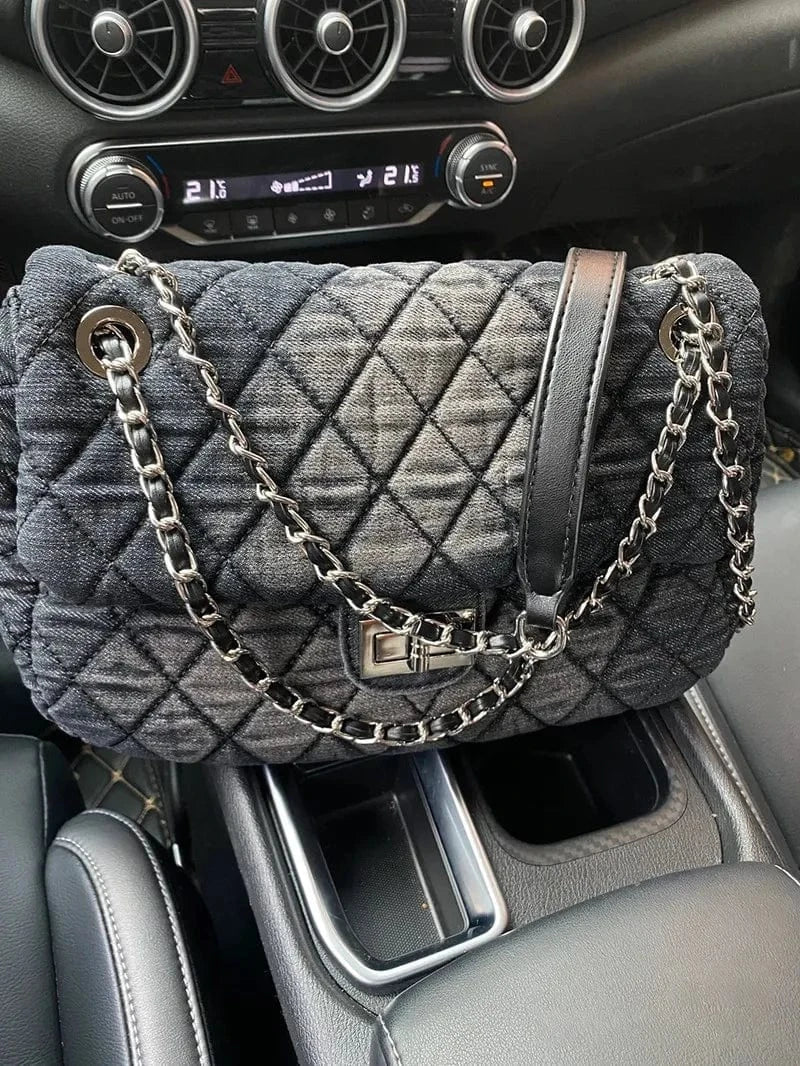 Sac matelassé chaîne noir Gris