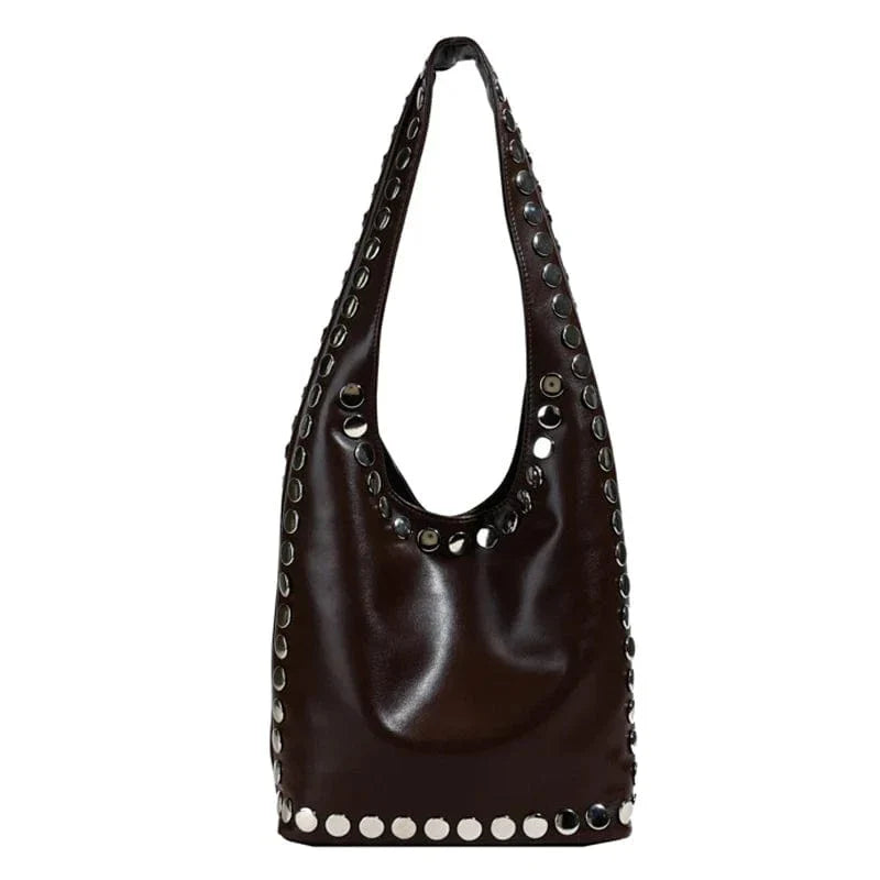 Sac seau bandoulière clouté Café