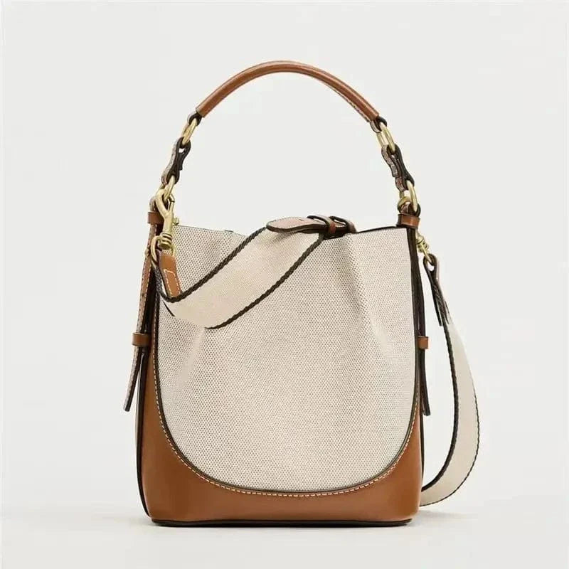 Sac seau bicolore en simili cuir Beige
