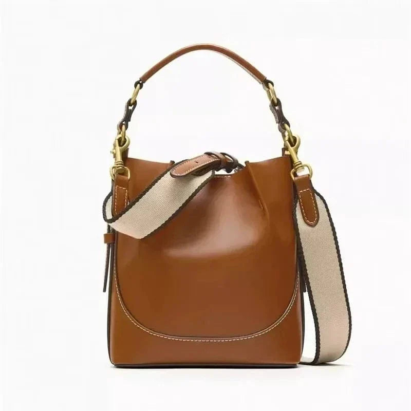 Sac seau bicolore en simili cuir Marron