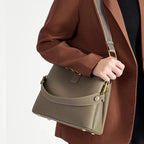 Sac seau cuir taupe femme