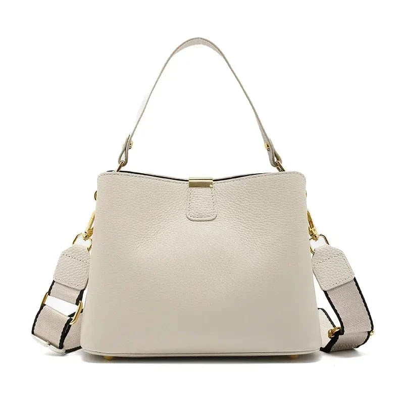 Sac seau cuir taupe femme Blanc