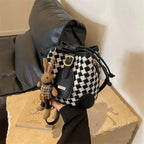 Sac seau damier cuir