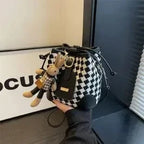 Sac seau damier cuir Noir