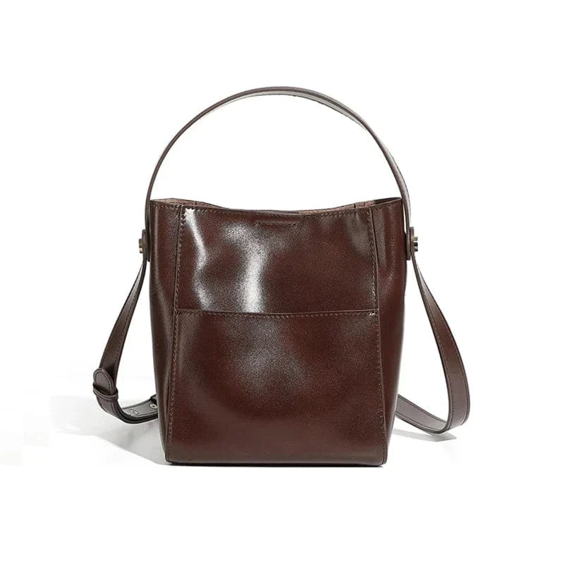 Sac seau en cuir brillant Café
