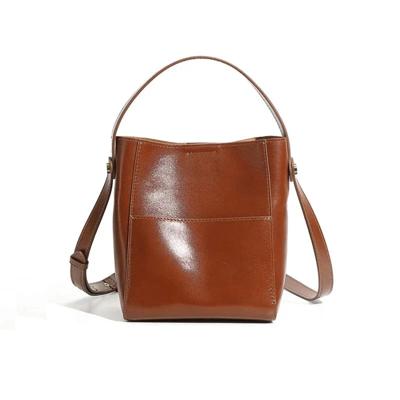 Sac seau en cuir brillant Marron