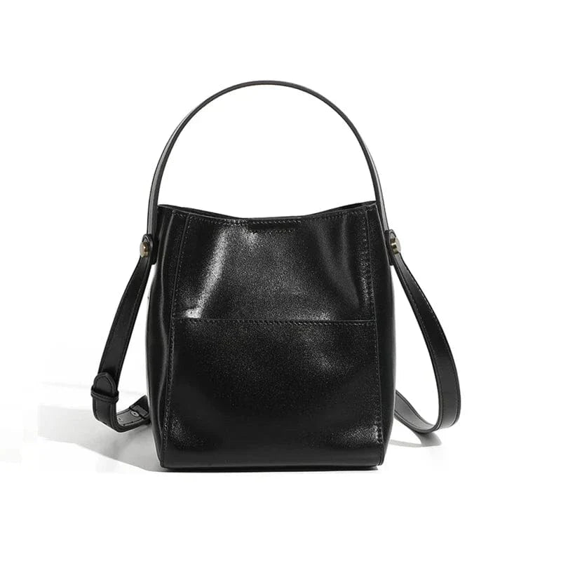 Sac seau en cuir brillant Noir