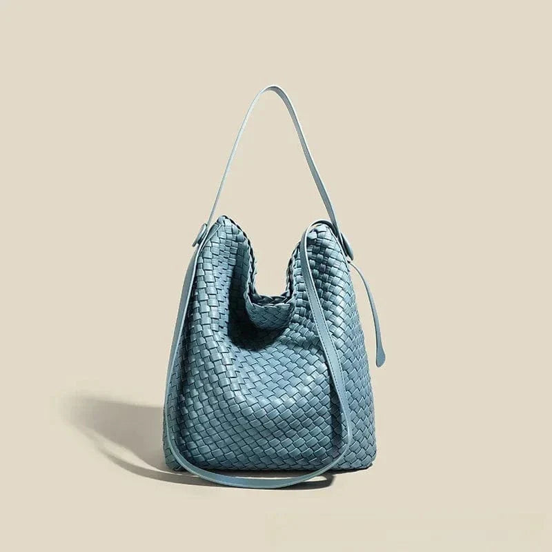 Sac seau tressé cuir Bleu