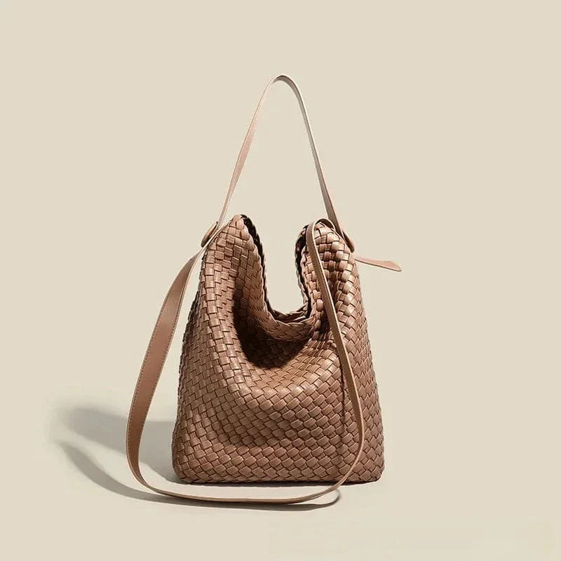 Sac seau tressé cuir Camel