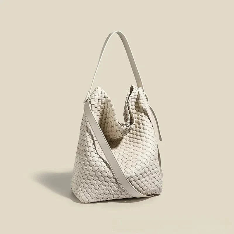 Sac seau tressé cuir Ivoire