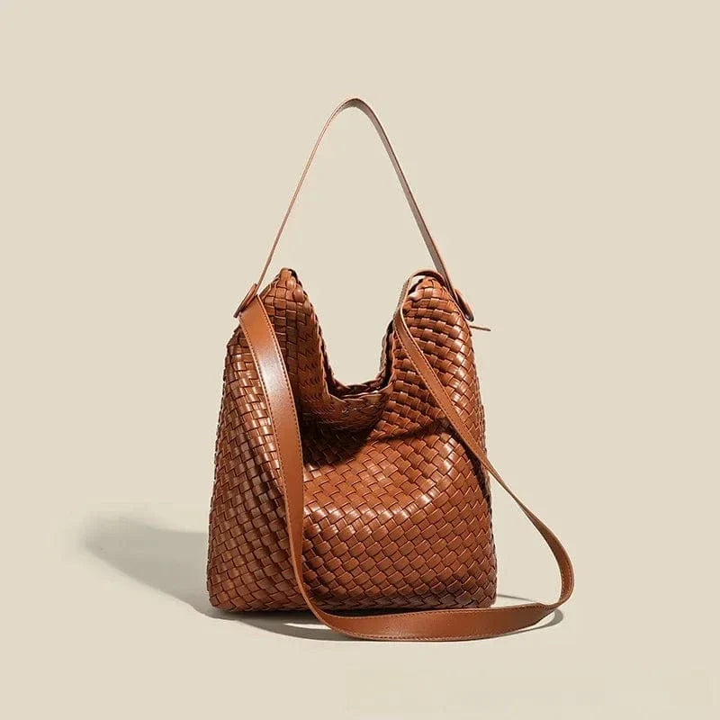 Sac seau tressé cuir Marron