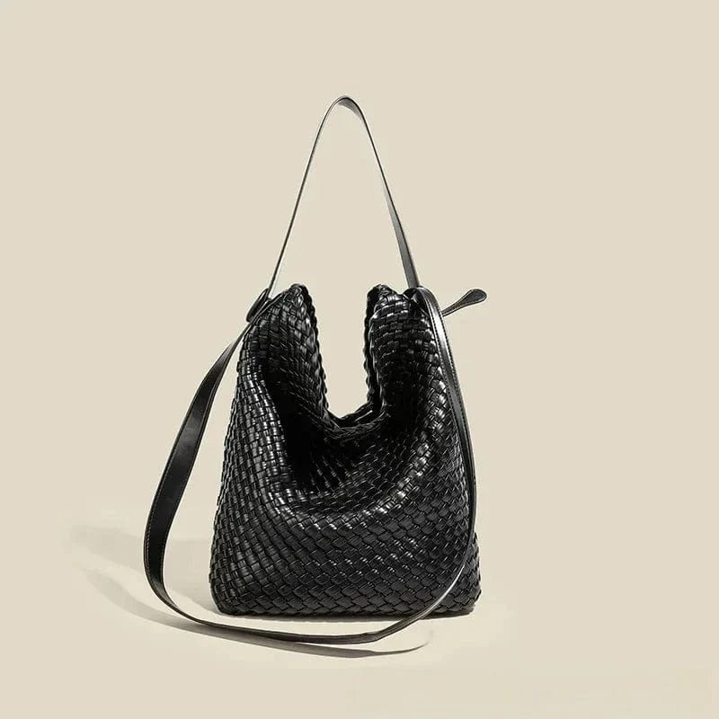 Sac seau tressé cuir Noir