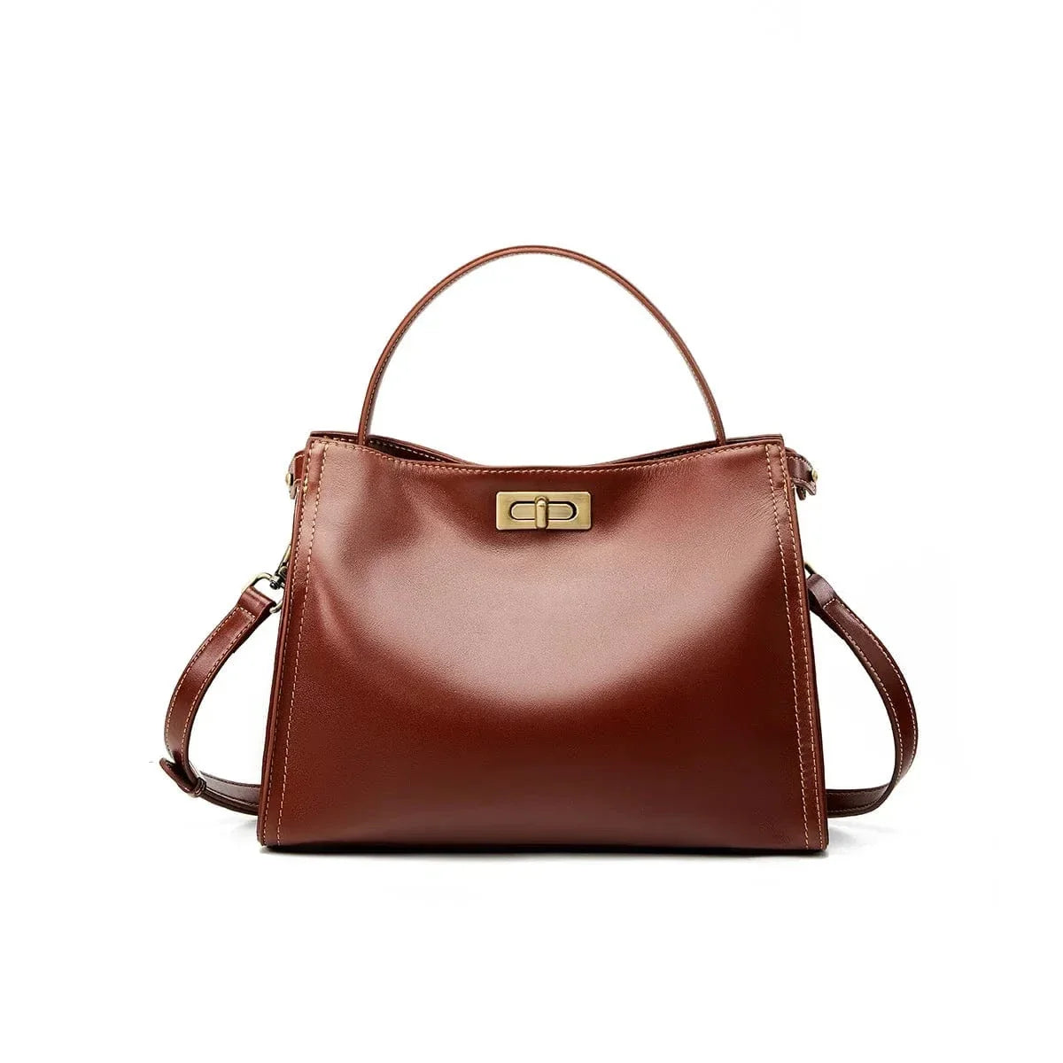 Sac trapèze en cuir lisse Marron