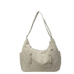 Summer Women Solid Color Shoulder Bag Fashion Lightweight Versatile Travel Crossbody Bag Commuter Nylon Large Capacity Hobo Bag Beige