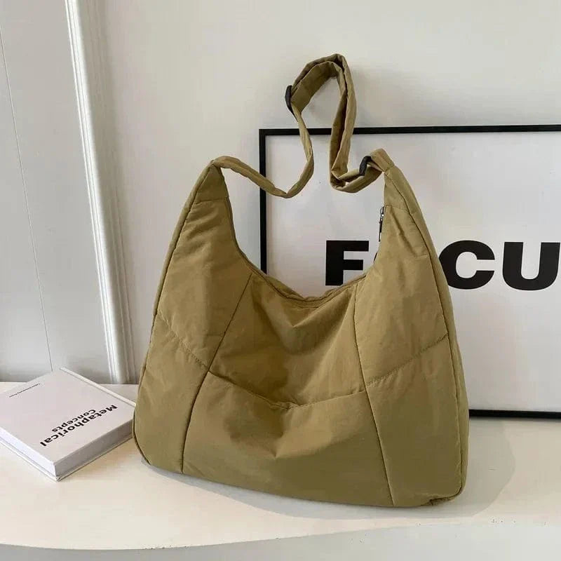 Trendy Women's Soft Cloth Shoulder Bag Solid Color Student 2025 Spring Y2k Casual Style Big Handbags Crossbody Bags for Women Khaki