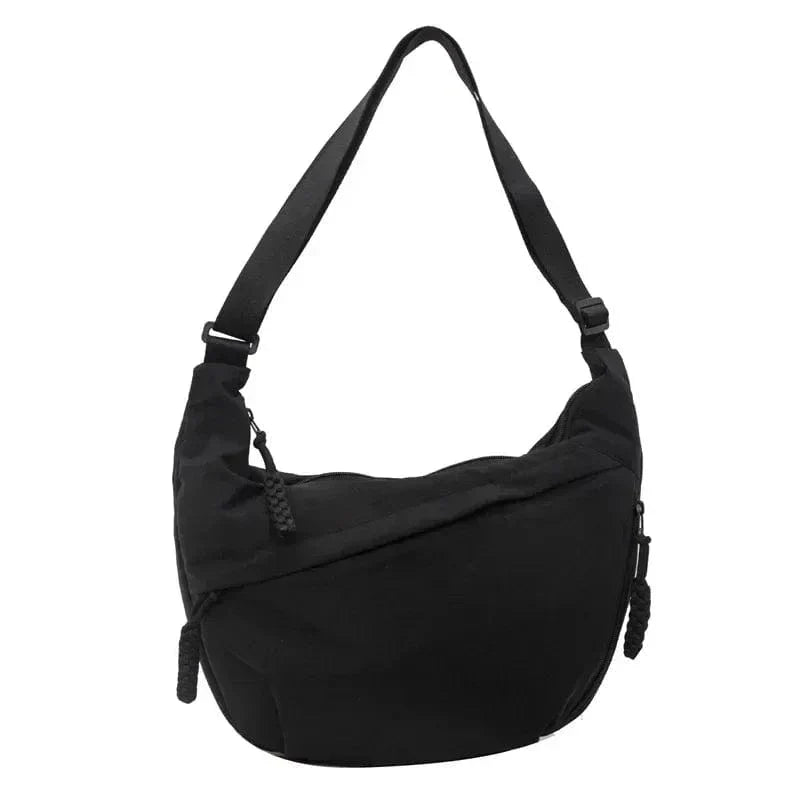 Trendy Women's Soft Cloth Shoulder Bag Solid Color Student Casual Style Big Handbags Crossbody Bags for Women Shoulder Hobos Bag black