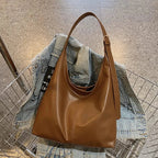 Vintage Large Capacity Shoulder Bag for Women with Soft Solid Crossbody Bag Retro Tote Bag For Commute brown