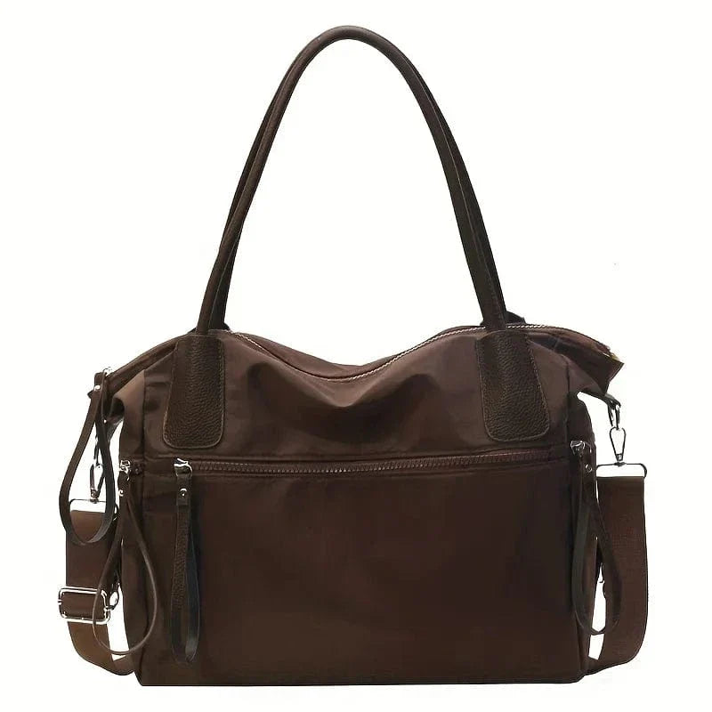 Vintage Nylon Women Shoulder Bag Large Capacity Waterproof Shoulder Bag Daily Commuting Handbag Brown