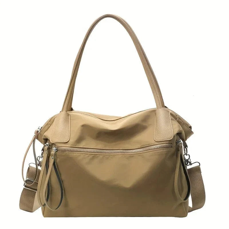 Vintage Nylon Women Shoulder Bag Large Capacity Waterproof Shoulder Bag Daily Commuting Handbag Khaki