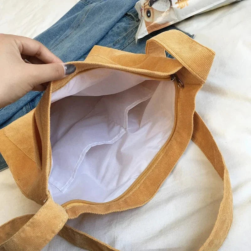 Women Corduroy Shoulder Bag Female Canvas Crossbody Purse Simple Cloth Fabric Handbag Tote Solid Zipper Messenger Bags For Girls